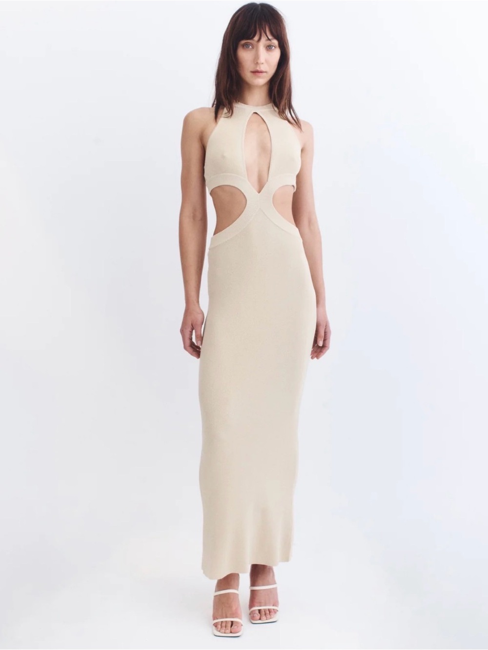 Cutout Halter Maxi Dress in Gold size M